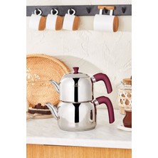 PremiumPort Mürdüm Renkli Indüksiyon Tabanlı Midi Çaydanlık Seti