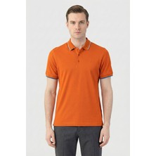 Sabri Özel Giotelli Erkek Turuncu Dar Kesim Slim Fit %100 Pamuk Örme Düğmeli Polo Yaka T-Shirt