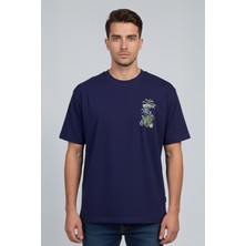 Sabri Özel Giotelli Erkek Lacivert Normal Kesim Regular Fit %100 Pamuk Baskılı Bisiklet Yaka Erkek Tişört