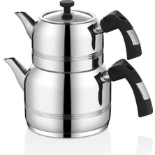 PremiumPort 4 Parça Çaydanlık Seti, Indüksiyon Uyumlu, Gümüş ve Siyah Renk