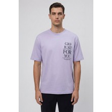 Sabri Özel Giotelli Erkek Lila Geniş Kesim Oversize Fit %100 Pamuk Dokuma Bisiklet Yaka Tişört