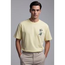 Sabri Özel Giotelli Sarı Regular Fit %100 Pamuklu Baskılı Bisiklet Yaka Tişört