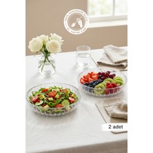 UltraMint El Yapımı Cam Salata ve Meyve Kasesi 2'li Set, Şeffaf ve Şık Tasarım