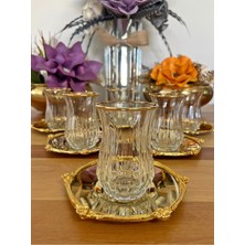 UltraMint Şık 12 Parça Yaldızlı Altın Detaylı Çay Takımı - 6 Kişilik Set
