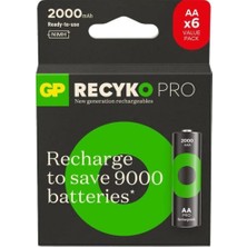 Gp Batteries Recyko Pro 2000 Mah Aa Kalem Ni-Mh Şarjlı Pil, 1.2 Volt, 6'lı Kart