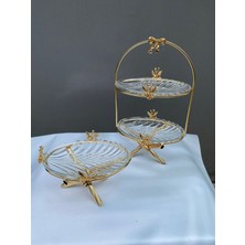 UltraMint 2 Katlı Tekli Cam Sunumluk Set Altın Detaylı Şık Tasarım