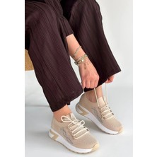 OEY Fashions Belan Bej Triko Bağcıklı Spor Ayakkabı