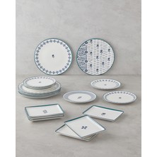 UltraMint Şık 18 Parça Porselen Kahvaltı ve Sunum Seti, 6 Kişilik, Mavi