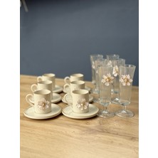 UltraMint Şık 6 Kişilik Flower Porselen Kahve Sunum Takımı