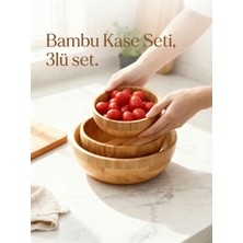 UltraMint Bambu 3'lü Salata ve Sunum Kasesi Seti, Dekoratif Iskandinav Tasarım