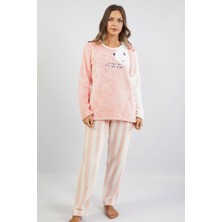Vienetta Kadın Uzun Kollu Polarlı Rosebloom Pijama Takımı C6T7N0301