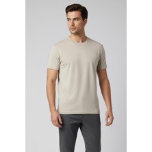 Sabri Özel Giotelli Bej Regular Fit %100 Pamuklu Bisiklet Yaka Tişört