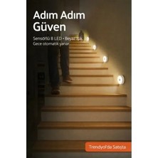 Marsilyan 1 Adet Hareket Sensörlü Beyaz Işık Led Gece Lambası – Kablosuz 8 Ledli | Merdiven, Koridor