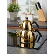 PremiumPort Paslanmaz Çelik Gold Çaydanlık Takımı, Ergonomik Kulplu, Şık ve Dayanıklı