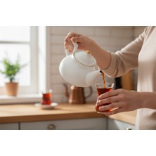 PremiumPort Altın Yaldızlı Porselen Demlik 650 Ml, Şık ve Zarif Çay Demliği