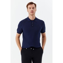 Sabri Özel Lacivert Regular Fit Göğüs Nakış Detaylı Polo Yaka Triko T-shirt