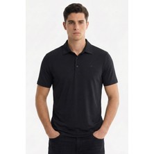 Sabri Özel Erkek Siyah Dar Kesim Slim Fit Modal Dokuma Polo Yaka Tişört