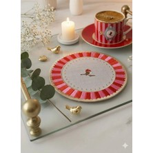 AGBTREND 2'li Nakışlı Kuş Desenli Yuvarlak Kokteyl Peçetesi - Pip Studio Uyumlu Kırmızı Sunum Peçetesi - 15 cm