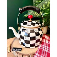 PremiumPort Şık Dama Desenli Emaye Tek Demlik 2,5l, Modern ve Dayanıklı Tasarım
