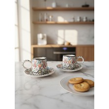 RGS Homelife 2'li El Yapımı Kazan Tipi 4 Parça 2 Kişilik Türk Kahvesi Fincan Seti, Fincan Takımı Beyaz