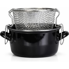PR Home Emaye Cam Kapaklı Kızartma Tenceresi 24 cm Siyah