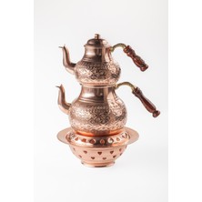 PremiumPort Büyük Boy Gaziantep Bakır Çaydanlık ve Balkon Sefası Takımı, Kabartmalı Yıldız Işlemeli