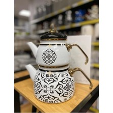 PremiumPort Alt-Üst Emaye Çaydanlık, Şık ve Dayanıklı Tasarım, Ev ve Mutfak Için