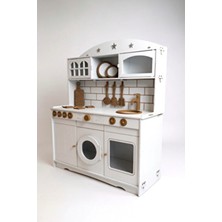 Buradadavar Hobi Ahşap Buradadavar Beyaz Boyalı Ahşap Mutfak Servis Seti 1 Parça Montessori El Yapımı Oyuncak