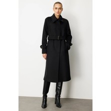 Ekol Kadın Beli Kuşaklı Siyah Manto 06057