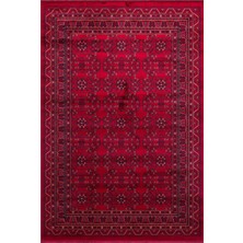 Cool Halı Efsun Kırmızı Lacivert Etnik Desen Kaymaz Afgan Makina Dokuma Viskon Ince Salon Oturma Odası Halısı