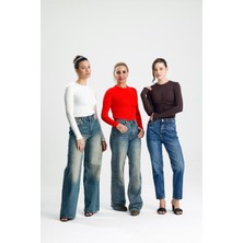 Rose Arya Beyaz Uzun Kol Büzgülü Badi