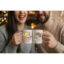 Mithor Shop Kalp Avcısı Sarışın Okçu Kız & Esmer Erkek - 2’li Sevgililer Günü Kupa Seti