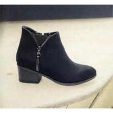 Bilener Bot Zümrüt Deri Termo Taban Kare Topuk Fermuarlı  Siyah