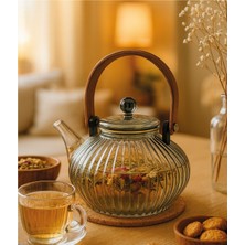 PremiumPort Ahşap Tutacaklı Cam Bitki ve Çay Demliği, Oryantal Tasarım, 850 ml