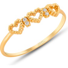 ÇGK KUYUMCULUK Taşlı Model Çıtır Kalpler Altın Yüzük ÇGKY0101