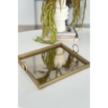 UltraMint Kare Kulplu Eskitme Bronz Aynalı Dekoratif Tepsi, Şık ve Zarif Tasarım