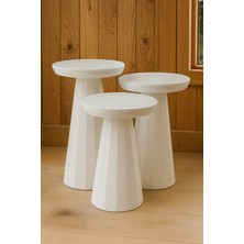 Hedefixtoys Beyaz Modern Ahşap Mantar Yan Sehpa – 3’lü Dekoratif Zigon Takımı