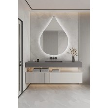 FAWdecor Modern Asimetrik LED Işıklı Dekoratif Duvar Aynası - Arkadan Aydınlatmalı Özel Kesim Banyo Aynası