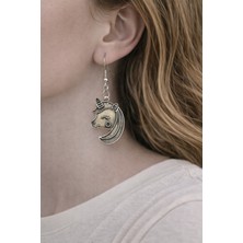 Herşey Nota Tek Boynuzlu At Formlu Metal Figür Küpe – Sallantılı Tasarım Küpe