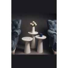 Hedefixtoys Beyaz Mermer Desenli Modern Ahşap Mantar Yan Sehpa – 3’lü Dekoratif Zigon Takımı