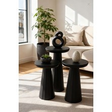 Hedefixtoys Siyah Modern Ahşap Vernikli Mantar Yan Sehpa – 3’lü Dekoratif Zigon Takımı