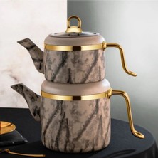 PremiumPort Vigo Golden Aile Boy Granit Çaydanlık Takımı, Şık ve Dayanıklı Set