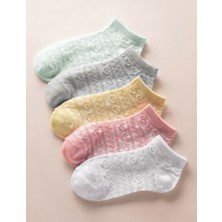 Çorap Kurdu 5'li Ekonomik Paket Kalp Desenli Kadın Kısa Patik Çorap Set