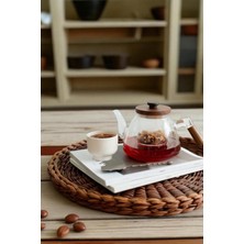 PremiumPort 1000 ml Cam Demlik, Ceviz Saplı, Süzgeçli, Şık ve Kullanışlı Tasarım