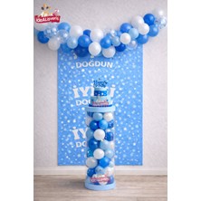 Bkmc Erkek Çocukları Için Sade Şık Pvc Sütunlu Balonlu Baskılı Arkafonlu Doğum Günü Parti Seti Süsü