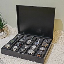 Tekir Store Ahşap 20 Bölmeli Saat Kutusu Dekoratif Siyah Saat Aksesuar Saklama Kutusu Organizer