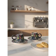 RGS Homelife 2'li El Yapımı Kazan Tipi 4 Parça 2 Kişilik Türk Kahvesi Fincan Seti, Fincan Takımı Siyah