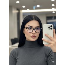 E Elmas Frida Siyah Çerçeveli Cat Eye Imaj Gözlüğü - Kadın Şeffaf Camlı Popüler Gözlük