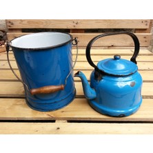 PremiumPort Mavi Renkli Çaydanlık ve Kova Takımı, Şık ve Kullanışlı Set