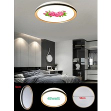 Gökyüzü Panel Pembe Güller Gold Avize, Ledli Tavan Armatürü 45W, Beyaz IŞIK7000K,50CM Avize Yuvarlak, Modern Lamba